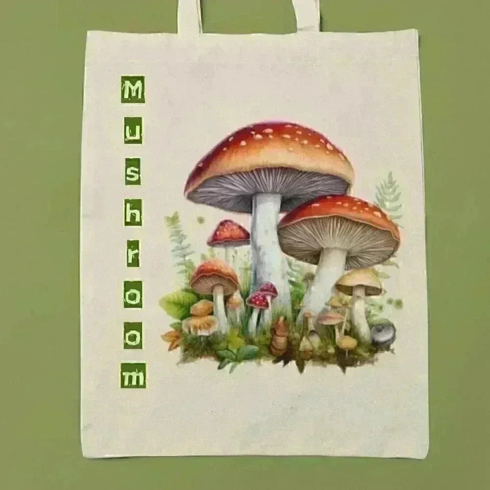 Mushroom  canvas recycled tote bag print